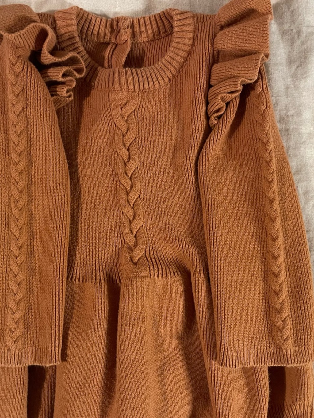 Brown Knit Ruffle Baby Romper - Picture 5 of 6